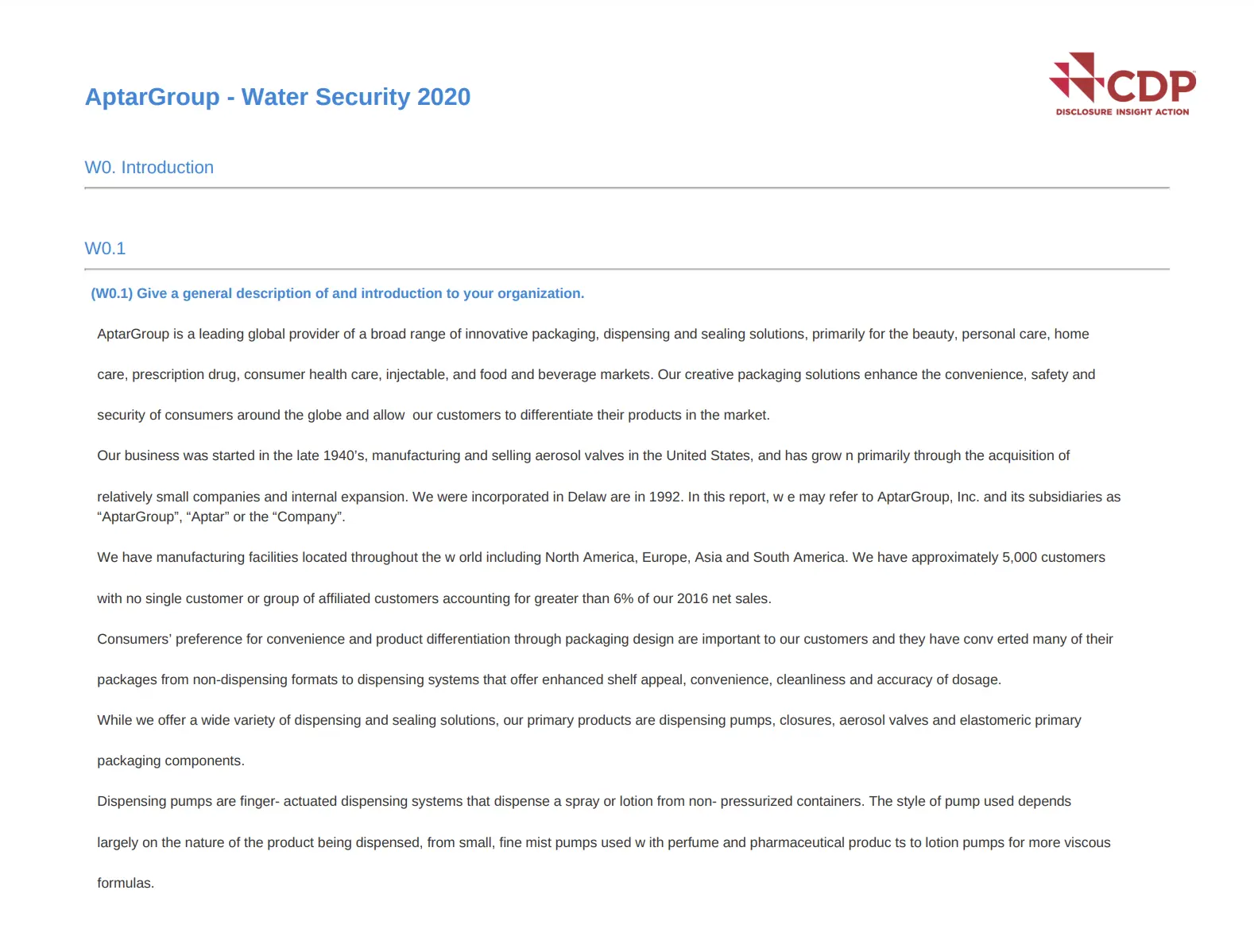 2020 CDP Water Security Response