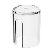 A clear, cylindrical cap that is available for PAV Treatment with an open notch on one side, designed to elevate and display items such as a  low dosage  pump. The riser is transparent with smooth, rounded edges.