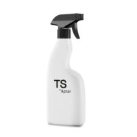 A reliable and versatile trigger spray, this white bottle with a black nozzle labeled TS by Aptar stands upright against a plain white background.