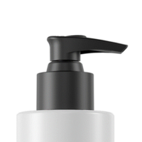 Close-up of Euroflow Standard a high performance dispensing pump with a black pump top and a white bottle, typically used for liquid soap, lotion, or sanitizer, against a plain white background.