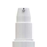 Close-up of Click Lotion by Aptar, a white lotion cosmetic pump with a small nozzle, set against a plain white background.