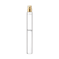 A slim, clear glass perfume bottle with a gold high-quality miniature fragrance pump and cap, labeled Replica in black text, set against a white background.