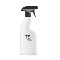 A reliable and versatile trigger spray, this white bottle with a black nozzle is labeled TS by Aptar and stands upright on a plain white background.