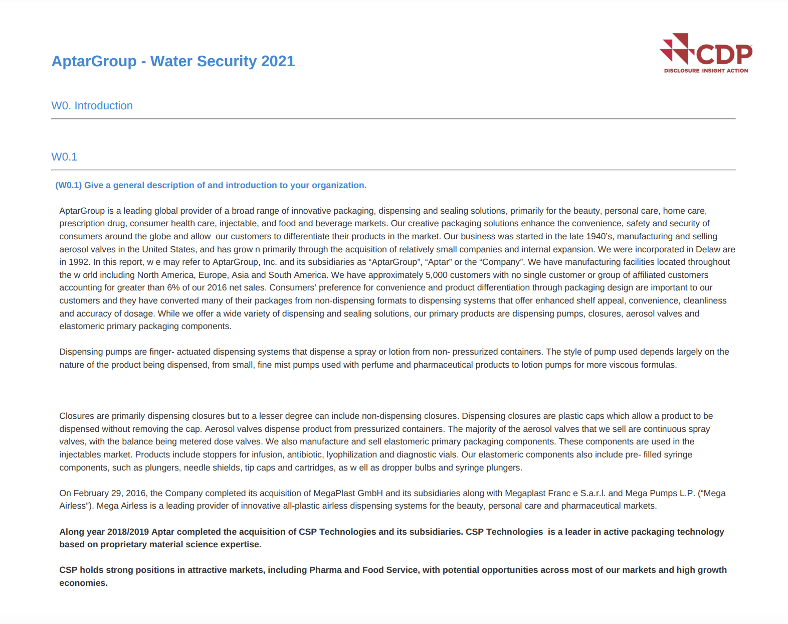 2021 CDP Water Security Response