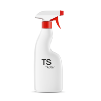 A white plastic spray bottle with a red, reliable and versatile trigger spray and cap, labeled TS by Aptar, standing upright on a plain white background.