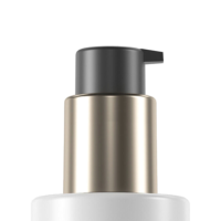 Close-up of Euroflow Premium,  a premium high-performance dispensing pump with a black nozzle, gold collar, and frosted white bottle, set against a white background.