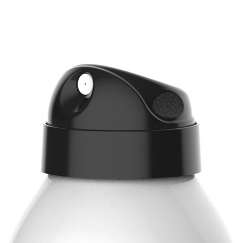 Close-up of a black hoodless aerosol actuator labeled Glencoe on a spray can nozzle, set against a white background, showcasing the top part of the can with the spray button and nozzle clearly visible.