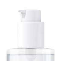 Close-up of a Generous Dosage Cosmetic Pump named Satine  atop a clear bottle, set against a plain white background. The modern, minimalistic pump head is slightly angled to the left, emphasizing both function and style.