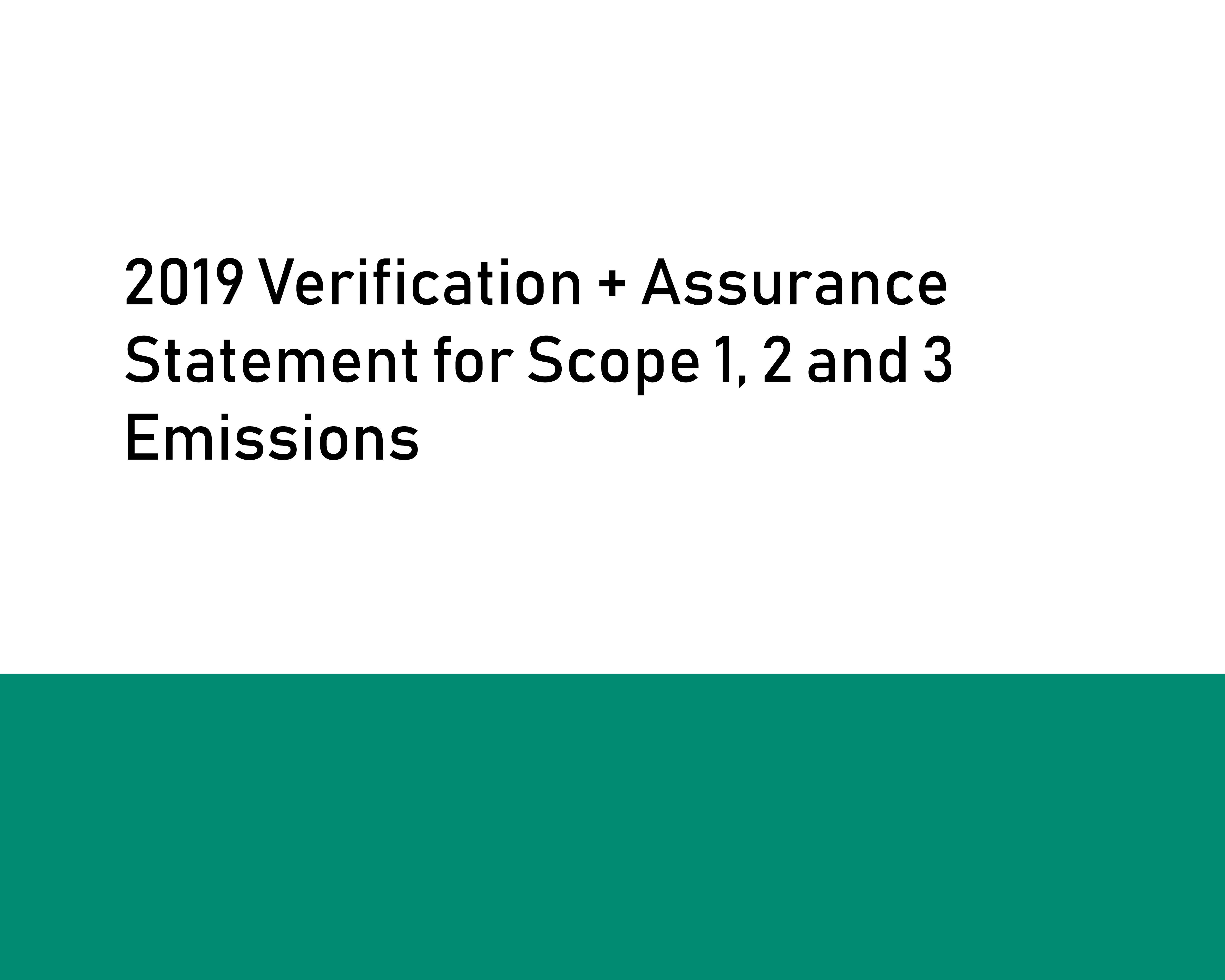 2019 Verification + Assurance Statement for Scope 1, 2 and 3 Emissions