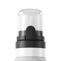 Close-up of PZ1, a plastic spray pump for aqueous and alcohol formulas, featuring a clear cap and black pump mechanism, set against a plain white background.