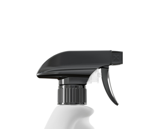 Close-up of a TSP, Full-Plastic Trigger Spray Pump nozzle on a white bottle, shown against a plain white background.