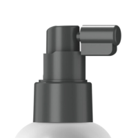 Close-up of a black spray pump with nozzle named PZ Nozzler on top of a white bottle, shown against a plain white background. The pump is in a locked position with a small horizontal tab at the top.