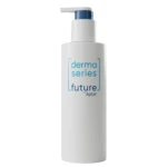 A white pump bottle labeled derma series future apasr with blue text, photographed against a plain white background, showcases innovative packaging solutions for dermocosmetics.