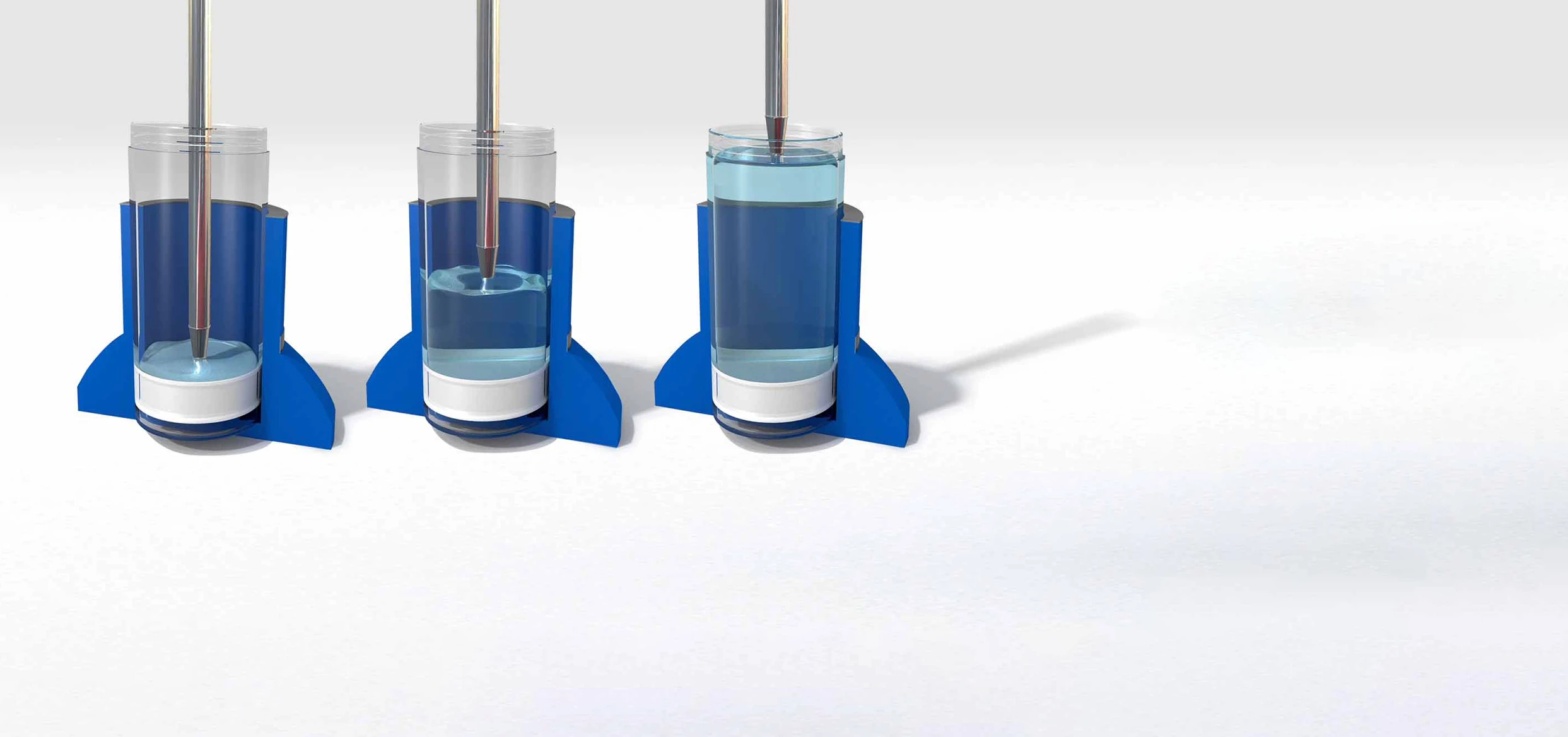 Blue and white schematic of Aptar Pharma's Airless+ semi-solid dispensing system's piston positioning technology.