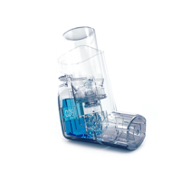 Transparent rendering of Aptar Pharma Metered Dose inhaler solution with digital dose counter feature in blue at the rear.