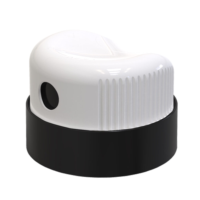 A close-up view of Moritz ,a white Classic Twist to lock Aerosol with a black base, isolated on a white background.