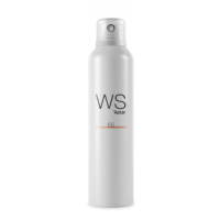 A tall, white spray can with a clear cap, labeled WS55, features a minimalistic design with a Bicolor Aerosol Actuator, against a white background.