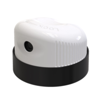 Close-up view of Vail, a small aerosol actuator for large cans labeled Vail with a black collar, set against a white background.