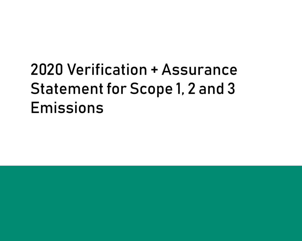 2020 Verification + Assurance Statement for Scope 1, 2 and 3 Emissions