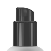 Close-up of a black twist-to-lock-spray pump labeled PZ Twist on top of a white bottle, set against a white background. The dispenser is in the locked position with ribbed texture visible on the top.