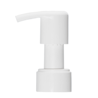 A white plastic high-dose dispensing pump named HiFlow E-commerce, designed for e-commerce applications, is shown isolated against a plain white background. The pump is optimized for high-output delivery.