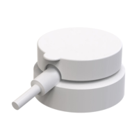 Close-up of S7, a white, round plastic ergonomic aerosol actuator, shown against a plain white background. The actuator features a smooth, curved design intended for comfortable handling