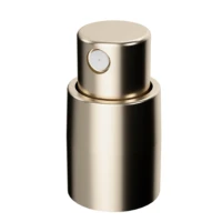 Metallic customizable spray pump from PAV with a sleek cylindrical design and a small round nozzle, shown in close-up against a white background.