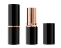 Aptar Beauty's non-guided lipstick packaging is shown in three parts: a fully assembled unit, the base with exposed tube, and the cap alone.