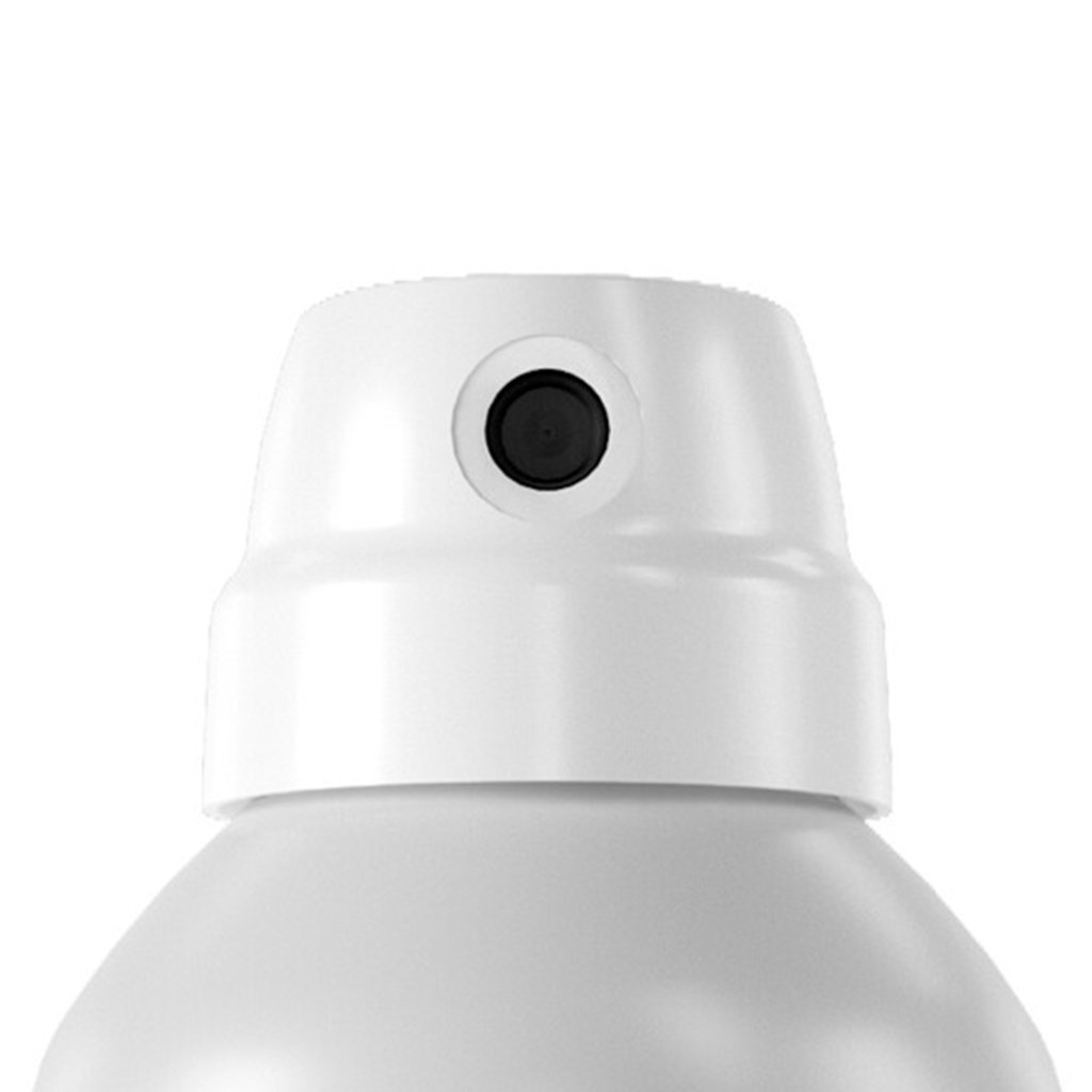 Close-up of the top of an e-commerce capable aerosol spray can, highlighting Glide's nozzle and part of the rounded lid against a plain, uncluttered background.