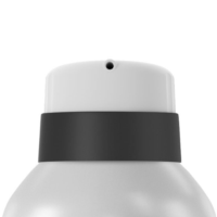 Close-up of the top of a spray can, featuring a twist-to-lock aerosol actuator for gel with a white nozzle and black band around the neck, set against a plain white background.