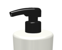 A close-up of HiFlow, a white bottle with a black lockable high-dosage dispensing pump against a plain white background.