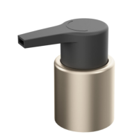 A close-up Euroflow Premium, of a premium high-performance dispensing pump features a matte black top and a metallic gold cylindrical base, set against a white background.