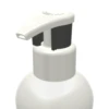 Close-up of a white plastic dispensing pump with a metal-free pathway named GSA on a bottle, typically used for liquid soap, lotion, or sanitizer, against a plain white background.