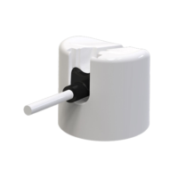 Akur aerosol actuator with built in tube in white showing a compact and functional design.