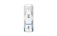 Aptar Pharma's white and blue Breath Actuated Inhaler (BAI) shown from the front for automatic spray actuation.