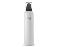 A tall, white bottle with a clear cap and a black classic inverted foam aerosol actuator. Labeled Ella by Aptar in simple black text on the front, the bottle is photographed against a plain white background.