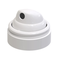 A close-up of WS30, a white contemporary aerosol actuator shows the spray can nozzle with a round button and a small black opening for dispensing the spray.