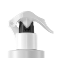 Close-up of a white plastic Mini Trigger Spray Pump labeled PZ Jazz with a black ribbed collar