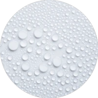 a picture of water droplets in a circular frame, depicting that bag-on-valve is compatible with liquid/water-based formulas