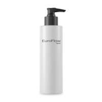 A white plastic bottle of a high performance dispensing pump, labeled EuroFlow Aptar on the front, stands upright against a plain white background.