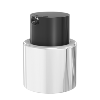 A close-up of a black timeless and classic cosmetic pump with a small round opening for dispensing and a silver metallic collar.