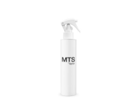 A white spray bottle with an Ergonomic Mini Trigger Spray pump nozzle, labeled MTS by Aptar, stands upright on a plain white background.