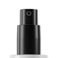 Close-up of a black low dosage pump labeled PAV Treatment against a white background, highlighting the top part of the dispenser.