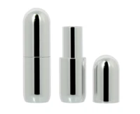 A silver non-guided lipstick packaging is shown: one version closed, one open with the lid removed exposing an inner tube, and the lid placed separately on the right.