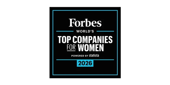 An award logo on a white background naming Aptar one of the World's Top Companies for Women as named by Forbes for 2026