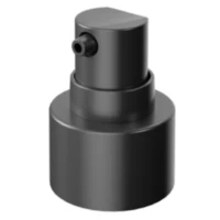 Close-up of the PAV Treatment low dosage pump, featuring a black plastic dispenser with a plain collar and a small nozzle, designed for precise dispensing of cosmetic liquids. Shown against a white background.