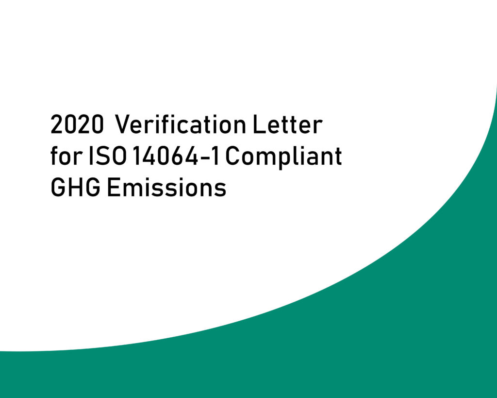 2020 Verification Letter for ISO 14064-1 Compliant GHG Emissions