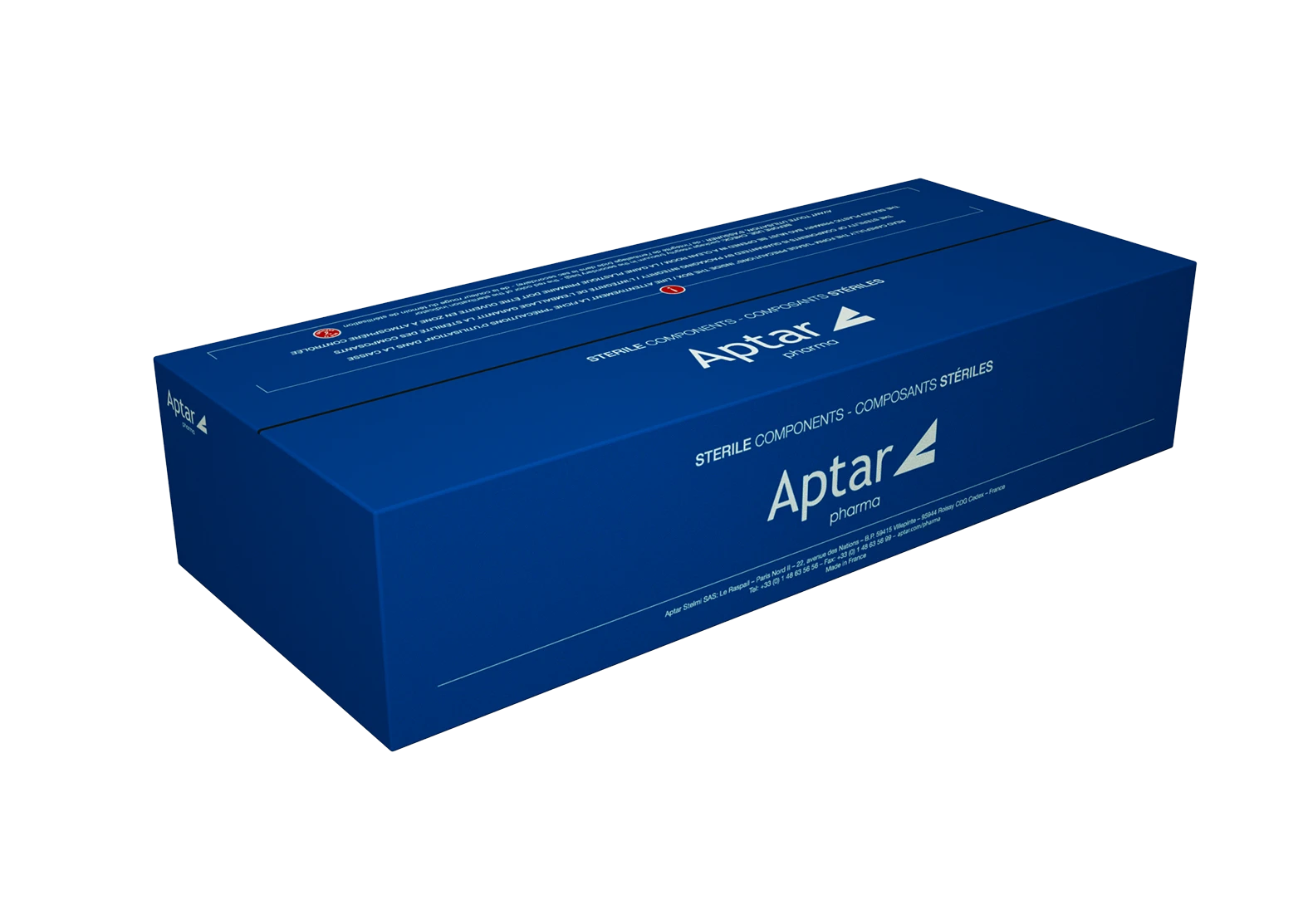 Aptar Pharma packs bagged RTU syringe plunger and vial stopper components in Akylux boxes for reduced particulate contamination risk.