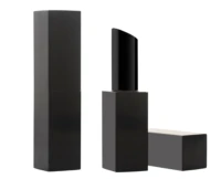 Two black rectangular guided lipstick packaging cases are displayed upright on a white background