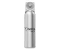 A sleek silver aerosol spray can with Sirena, an Aerosol Actuator with Bold Design at the top. The can is set against a plain white background.